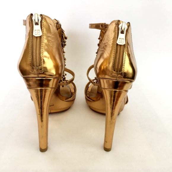 BCBGMaxAzria Gold Fringe Platform Heels - Picture 5 of 7